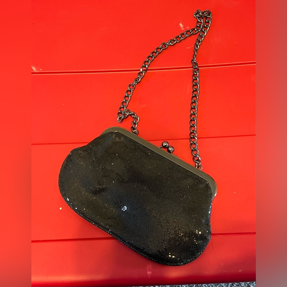 Express Black Sparkly Clutch Purse, also with chain, EUC